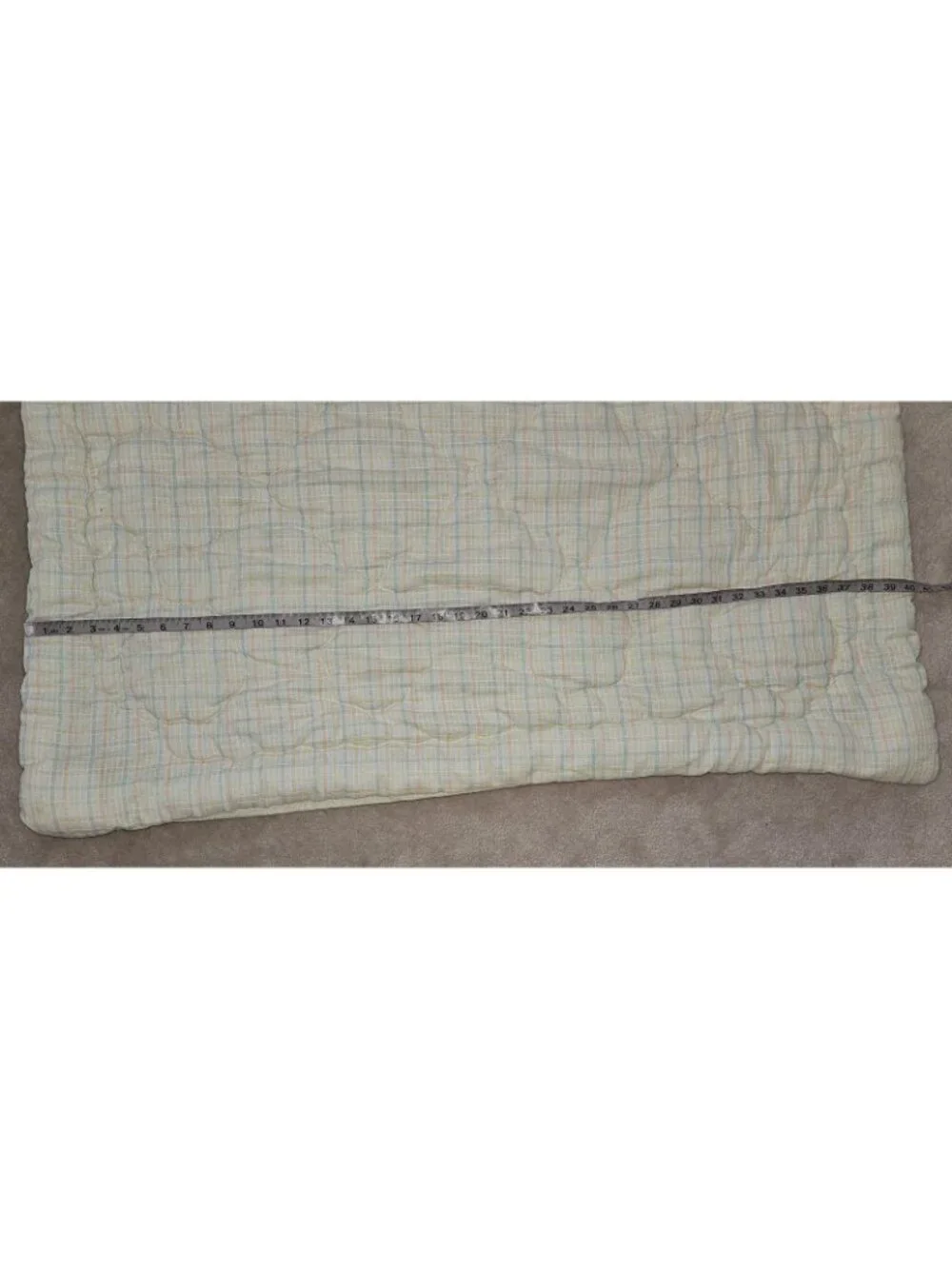 VTG Downlon Quiltex Yellow Orange Green White Plaid Baby Blanket Comforter 29x40